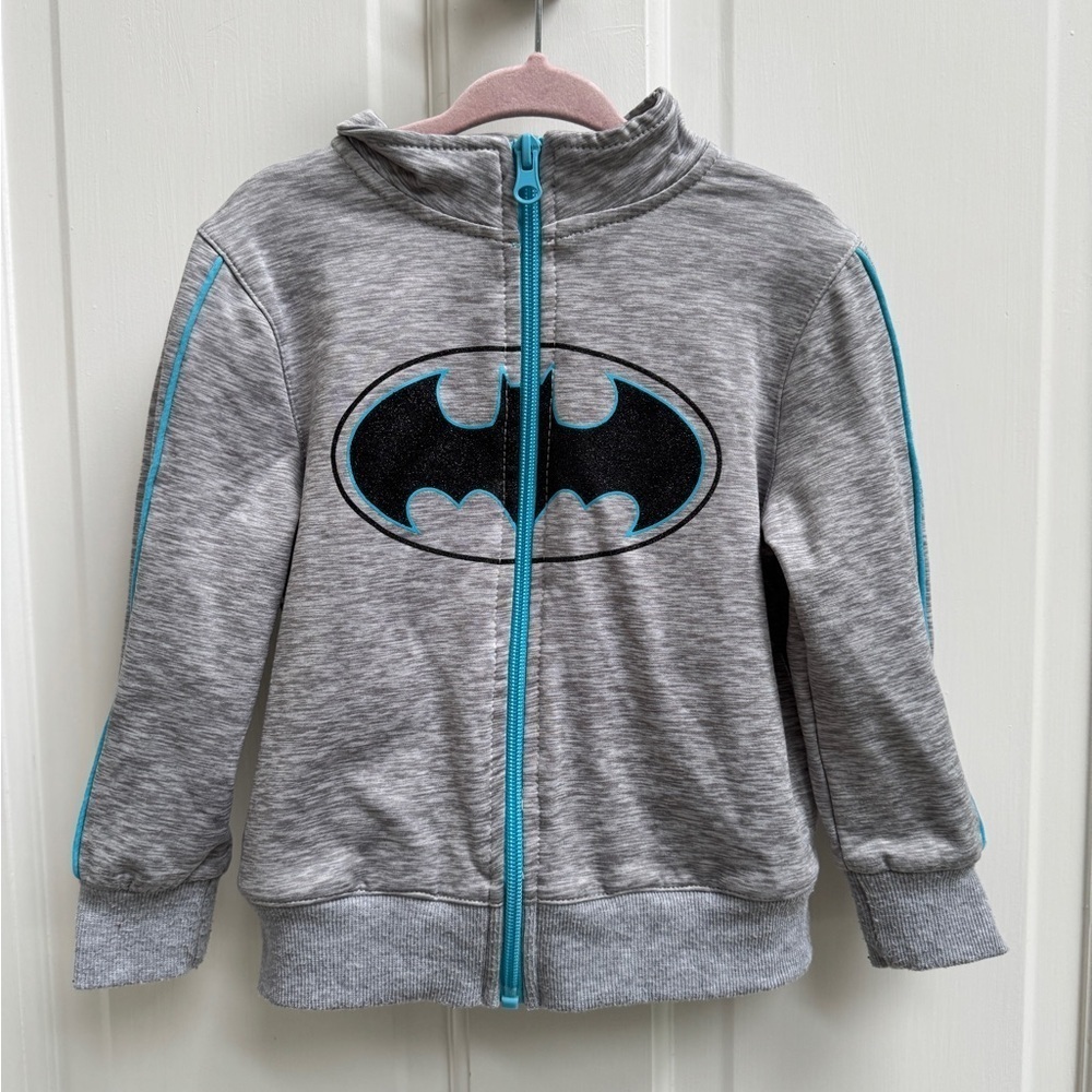 Batman 3T Girls Gray & Blue Superhero Zip Up Athletic Jacket